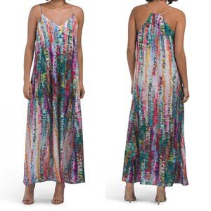 New! Nicole Miller Multicolored Abstract Printed Satin Maxi Dress - 37246